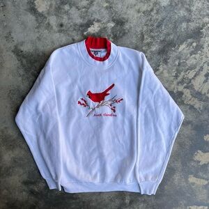 Lee White Crewneck Sweater with Red Cardinal Design